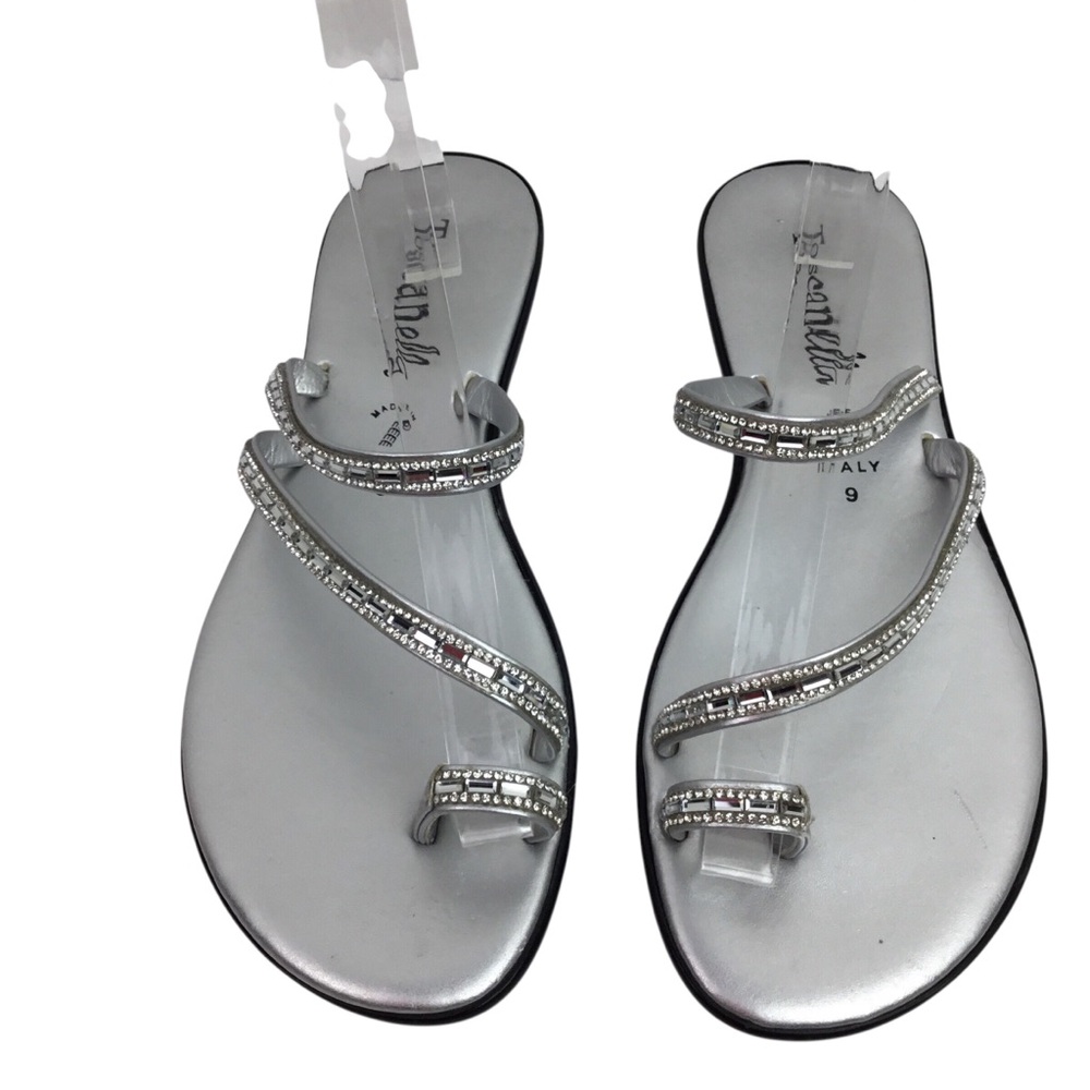 Toscanella Italian Rhinestone Sandals Flats Silver - Picture 2 of 12